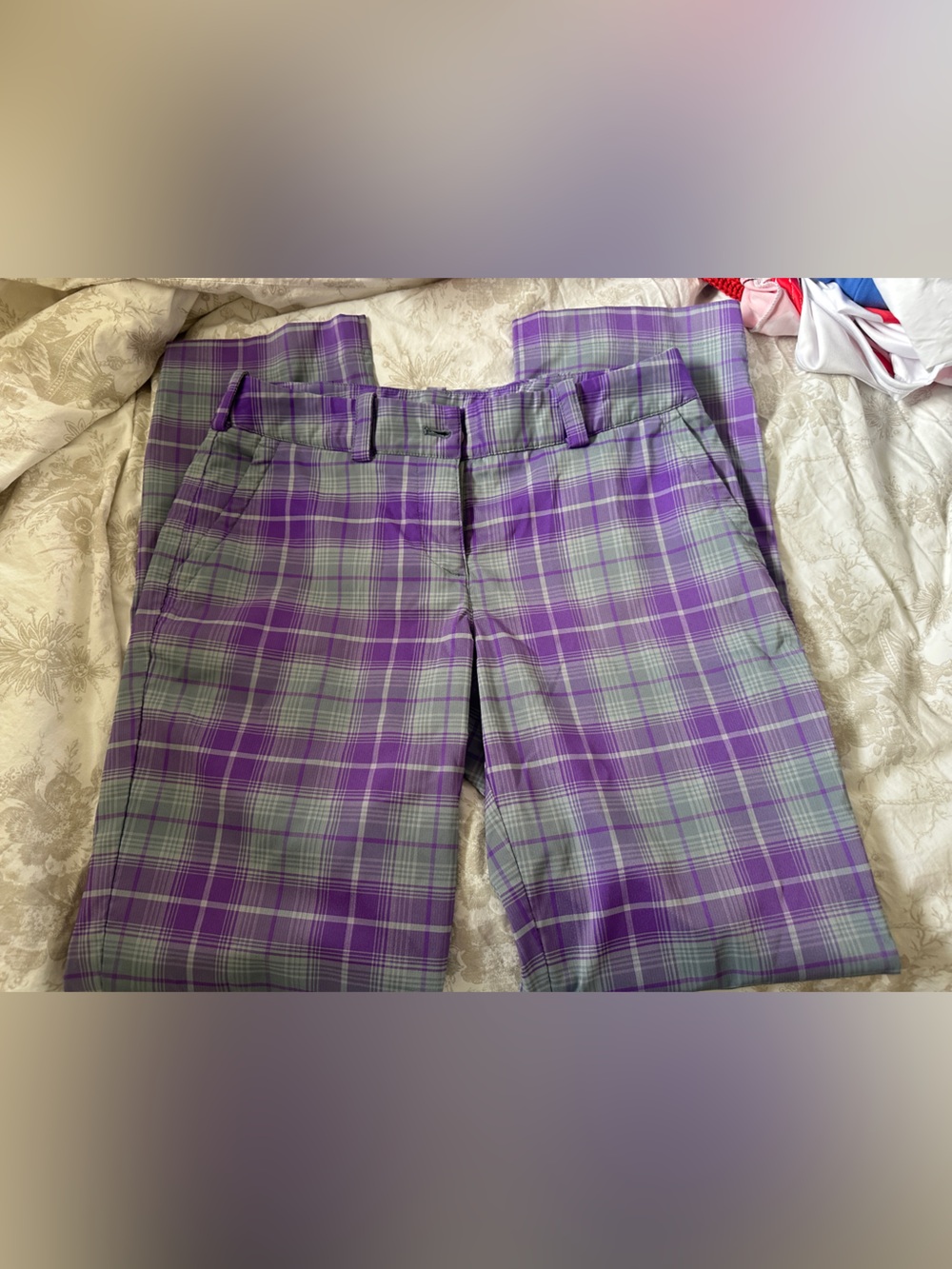 Nike Purple Plaid Straight-Leg Pants